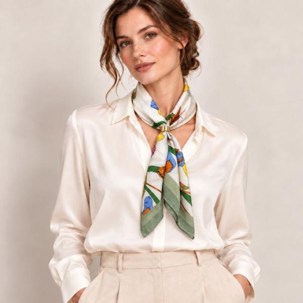 Floral Butterfly Print Bandana Square Neck Scarf