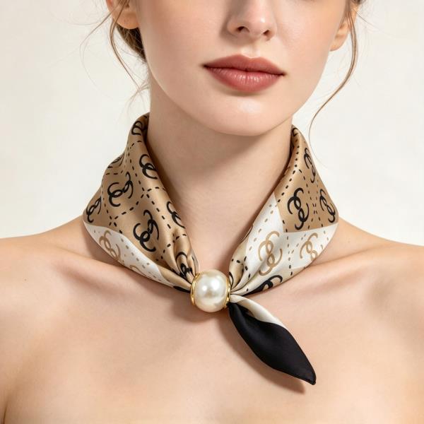 Scroll Polka Dot Pearl Accent Bandana Neck Scarf