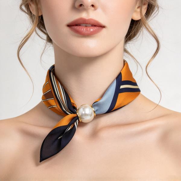 Geometric Stripe Print Pearl Bandana Neck Scarf
