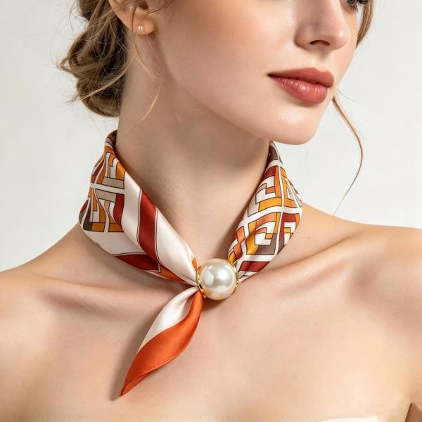 Geometric Square Print Pearl Bandana Neck Scarf
