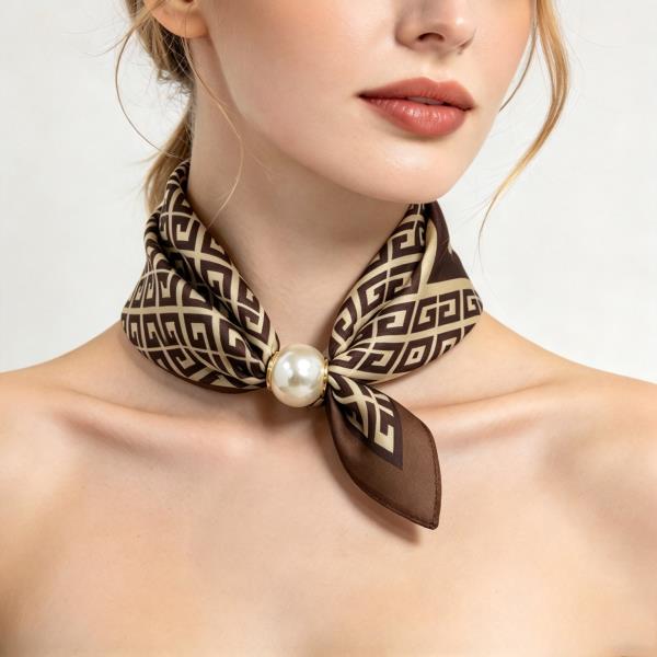 Geometric Diamond Print Pearl Bandana Neck Scarf