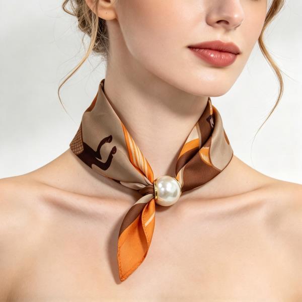 Scroll Print Pearl Silky Bandana Neck Scarf