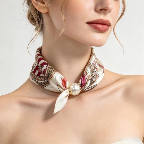 Paisley Print Pearl Accent Bandana Neck Scarf