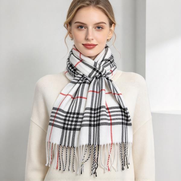 Plaid Fringe Long Scarf