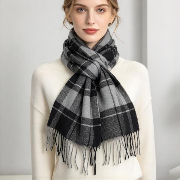 Plaid Fringe Long Scarf