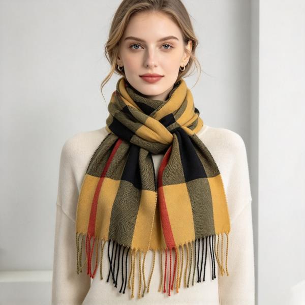 Large Check Fringe Long Scarf