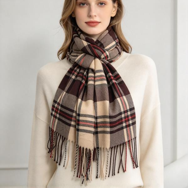 Plaid Fringe Long Scarf