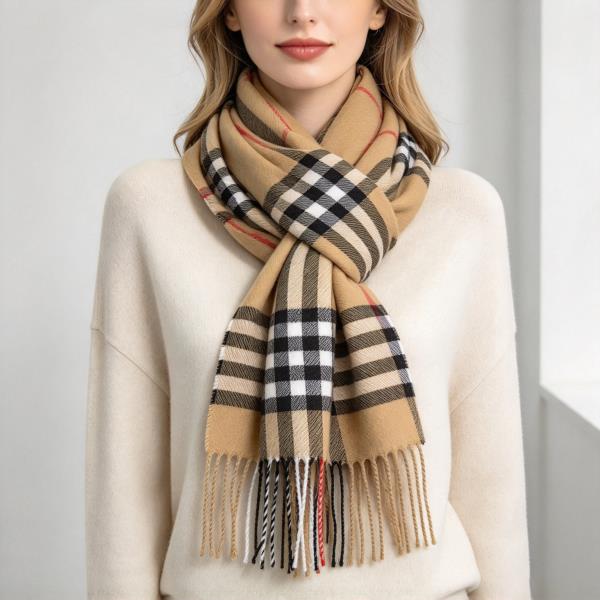 Plaid Fringe Long Scarf