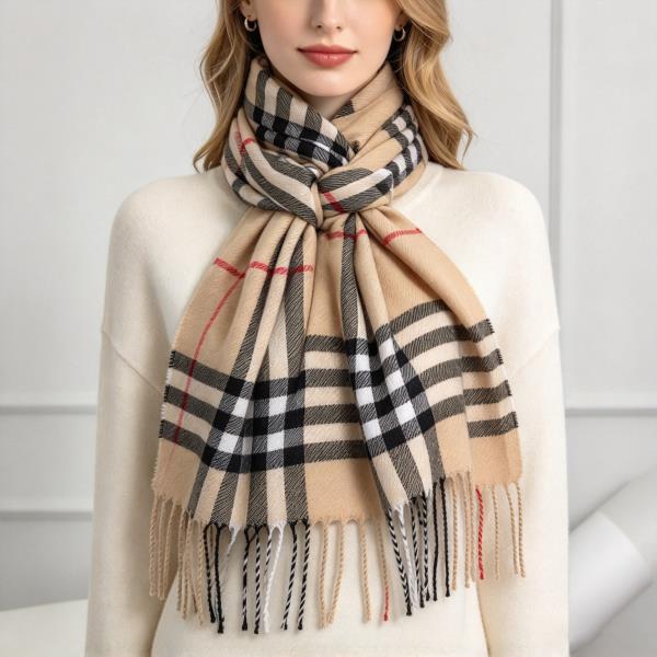 Plaid Fringe Long Scarf