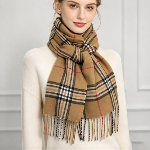 Plaid Fringe Long Scarf