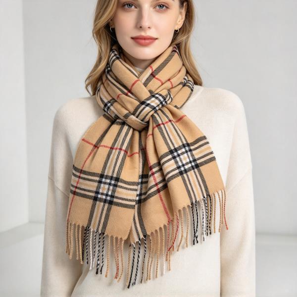Plaid Fringe Long Scarf