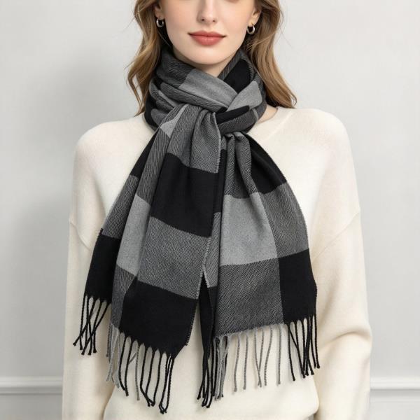 Large Check Fringe Long Scarf