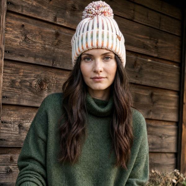 CC OMBRE RIB YARN POM BEANIE