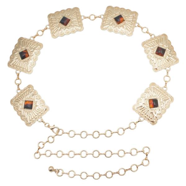 SOUTHWESTERN RECTANGLE STONE ACCENT CONCHO CHAIN BELT