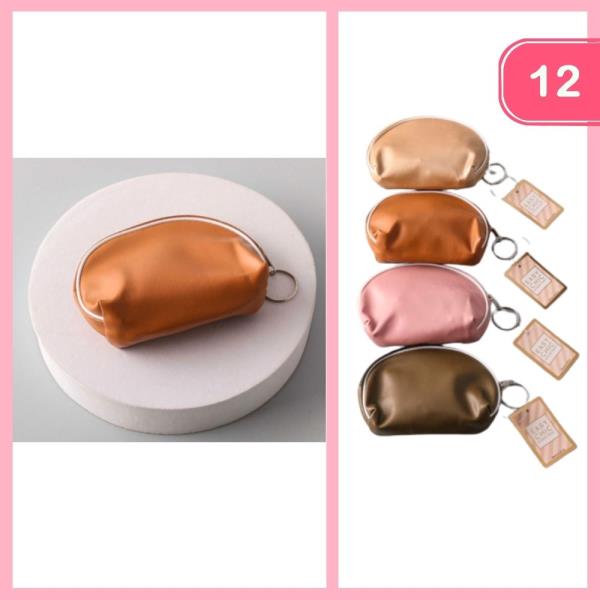 Leather Cord Trim Coin Pouch Keychain (12 Units)