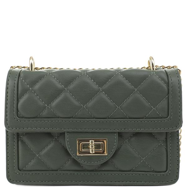 QUILTED TWIST LOCK DESIGN CROSSBODY BAG
