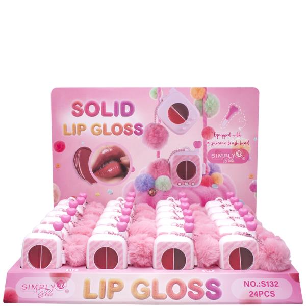 SIMPLY BELLA SOLID LIP GLOSS W POM POM KEYCHAIN (24 UNITS)