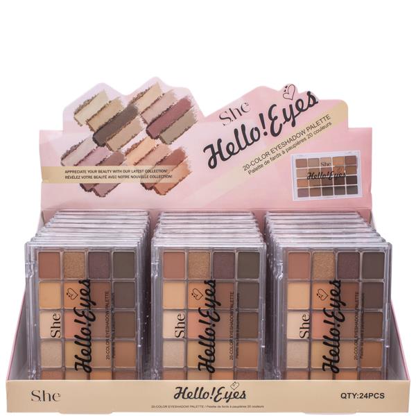 SHE MAKEUP HELLO EYES 20 COLOR EYESHADOW PALETTE (24 UNITS)