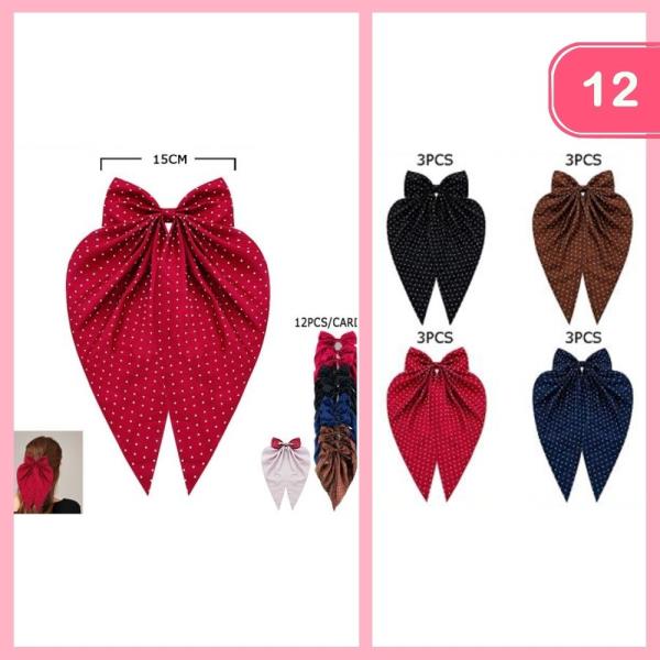 Long Tail Polka Dot Hair Bow (12 Units)