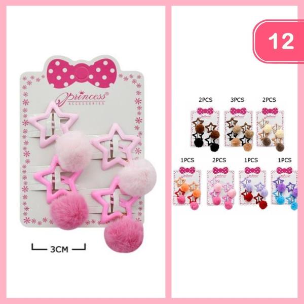 STAR SHAPED W/ POM POM SNAP HAIR CLIP (12 UNITS)