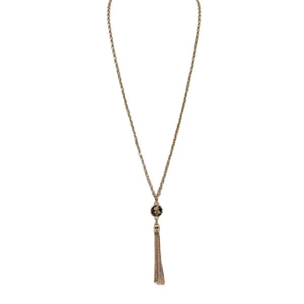 Crystal Stone Round Chain Tassel Long Necklace