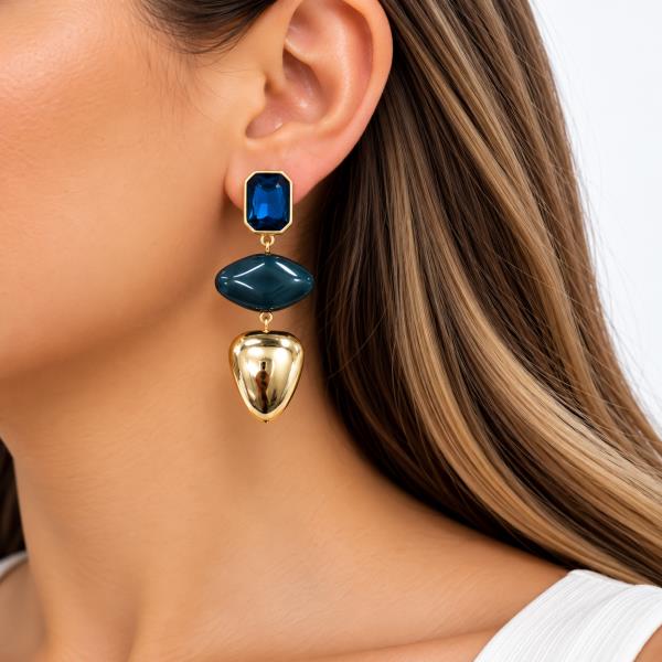 Rhinestone Rectangle Oval Metal Teardrop Earring