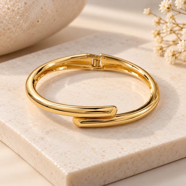 Two Tone Metal Crossover Hinged Bangle Bracelet