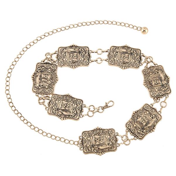 METAL WESTERN ORNATE RECTANGLE CONCHO CHAIN BELT