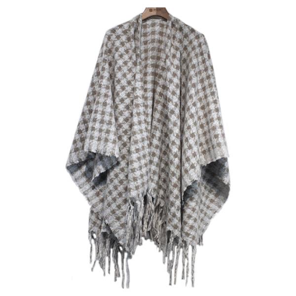 Houndstooth Fringe Poncho