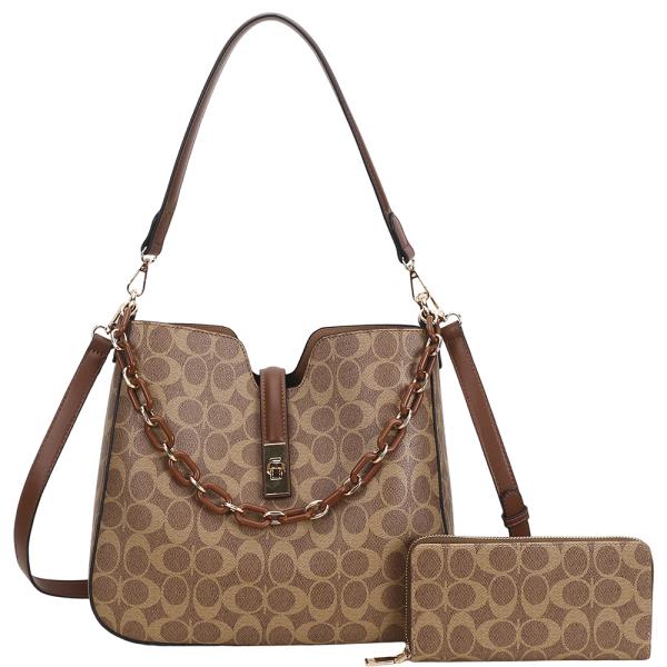 2IN1 OVAL DESIGN SHOULDER TOTE BAG W WALLET SET