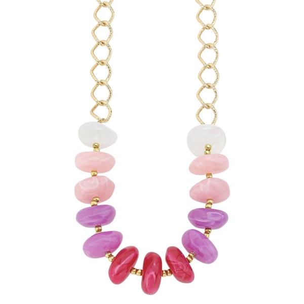 METAL OVAL LINK MARBLED RONDELLE BEAD NECKLACE