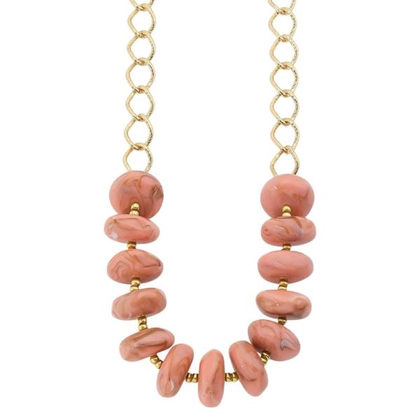 METAL OVAL LINK MARBLED RONDELLE BEAD NECKLACE