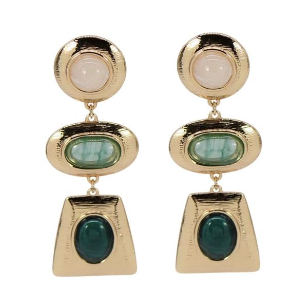 METAL CABOCHON GEOMETRIC LINK DROP EARRING
