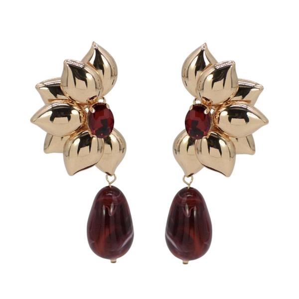 METAL CRYSTAL STONE FLOWER TEARDROP DROP EARRING