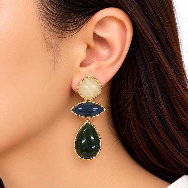 Marbled Cabochon Marquise Teardrop Drop Earring