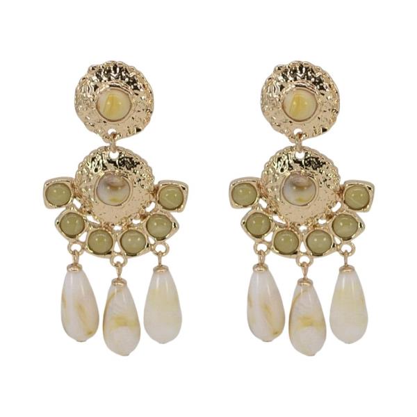 METAL HAMMERED CABOCHON TEARDROP BEAD CHANDELIER DROP EARRING