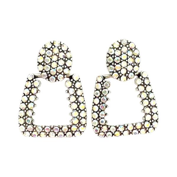 RHINESTONE OPEN SQUARE DROP EARRING