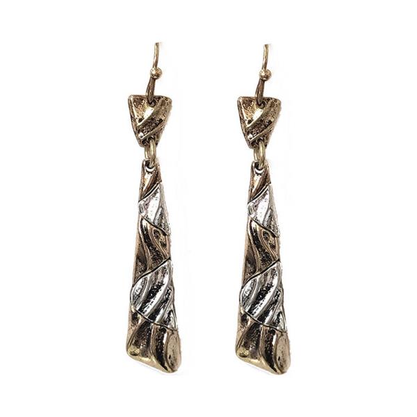 TWO TONE METAL TWISTED TAPERED BAR DANGLE EARRING