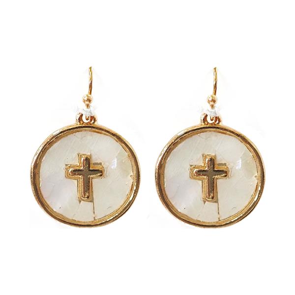 METAL SHELL CROSS CIRCLE DANGLE EARRING