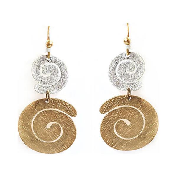 TWO TONE BRASS SPIRAL CIRCLE LINK DROP EARRING