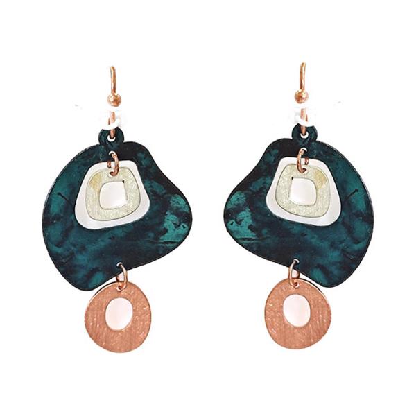 BRASS PATINA GEOMETRIC LINK DROP EARRING