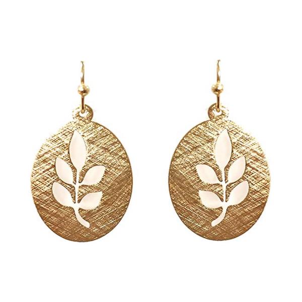 BRASS LEAF BRANCH OVAL DANGLE EARRING