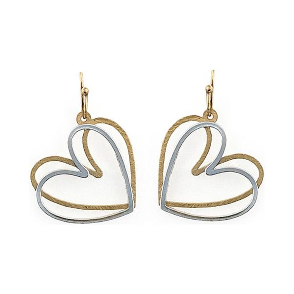 TWO TONE BRASS OPEN HEART DANGLE EARRING