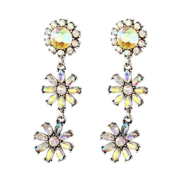 CRYSTAL STONE FLOWER CASCADE DROP EARRING