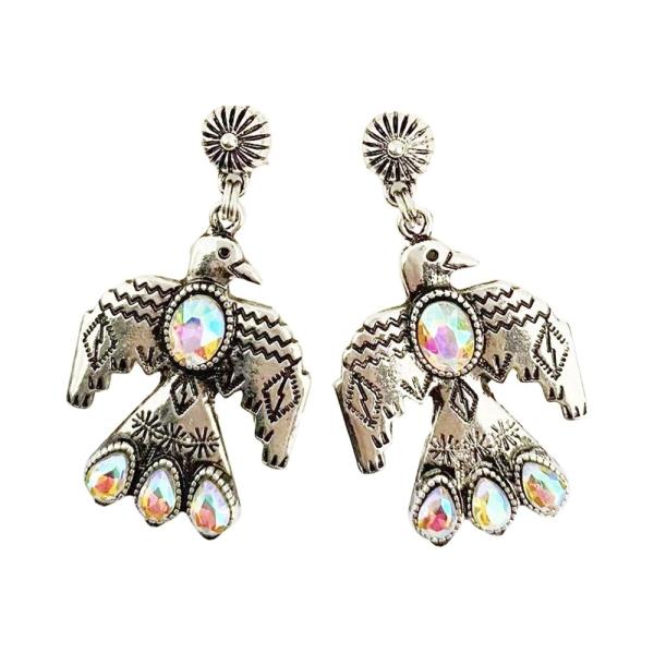METAL CRYSTAL STONE WESTERN THUNDERBIRD DROP EARRING