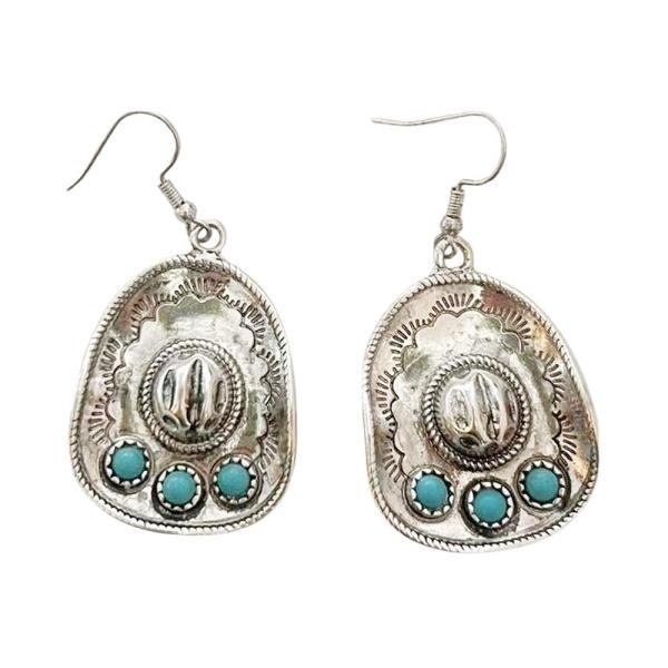 METAL STONE WESTERN COWBOY HAT DANGLE EARRING