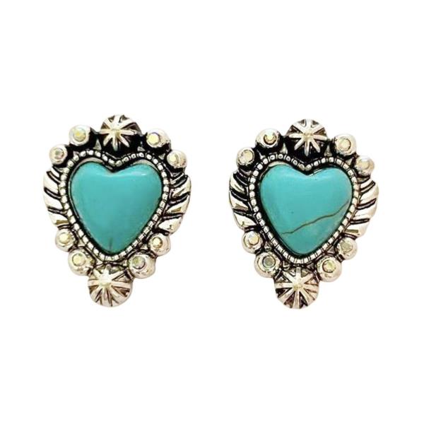 Metal Rhinestone Western Heart Stone Stud Earring