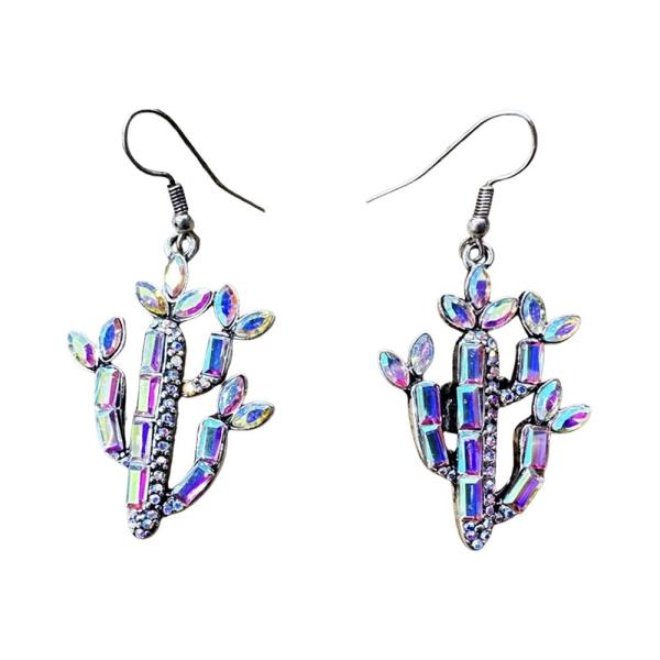 RHINESTONE CRYSTAL STONE WESTERN CACTUS DANGLE EARRING