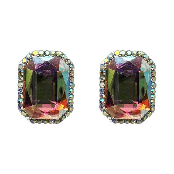 RHINESTONE RECTANGLE CRYSTAL STONE STUD EARRING