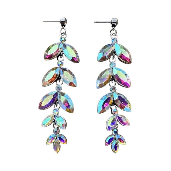 CRYSTAL STONE MARQUISE LEAF CASCADE DROP EARRING